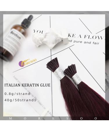 Moresoo 55cm Real Hair Extensions - Keratin Bonding #99J Weinrot - Seidig Invisible I-Tip - 40g Remy Hair Extensions - Buy Online on GoSupps.com