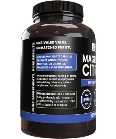 365 Capsules Pure Magnesium Citrate | Lab Verified, No Fillers | 365 Count - Buy Online on GoSupps.com