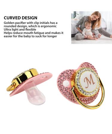 Personalized Bling Golden Baby Pacifier - Rhinestone Silicone Pacifier with Clips | Curved Design & Unique 'M' Letter Talent Artifact - Buy Online on GoSupps.com