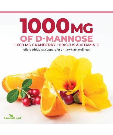 ForestLeaf D-Mannose Defense 1000mg with Cranberry, Hibiscus & Vitamin C - Urinary Tract Support - 120 Veggie Capsules - Buy Online on GoSupps.com