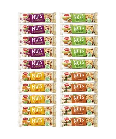 Emco Nut Bar Variety Pack - Gluten Free Pistachio & dark chocolate Cashew & dark chocolate Honey & Cranberry - 20 Individually Wrapped (1.23oz) Snack Bars