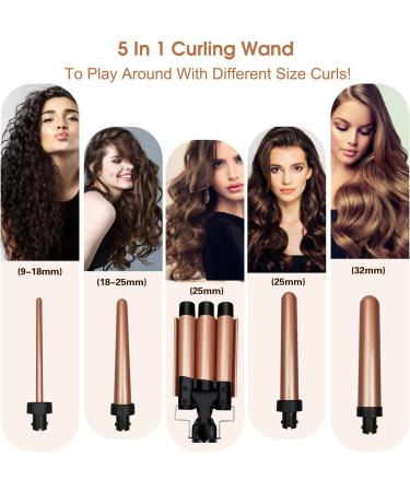 Janelove 3 Barrel Hair Curler Set - LCD Display, 19mm to 25mm, 180-450 F Temp Adjustment (Gold) - Buy Online on GoSupps.com