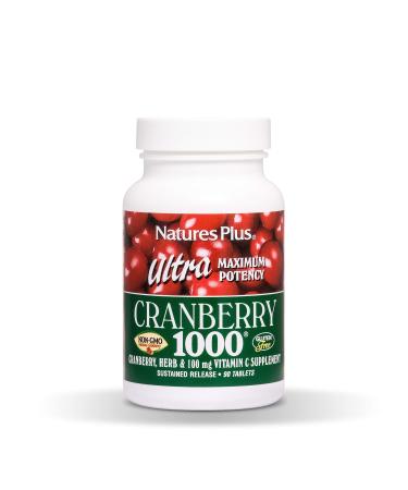 NaturesPlus Ultra Cranberry 1000, Sustained Release - 1000 mg - Natural Cranberry with Vitamin C - Promotes Urinary Tract Health - 180 Vegetarian Tablets (90 Servings) 90 Count (Pack of 1)