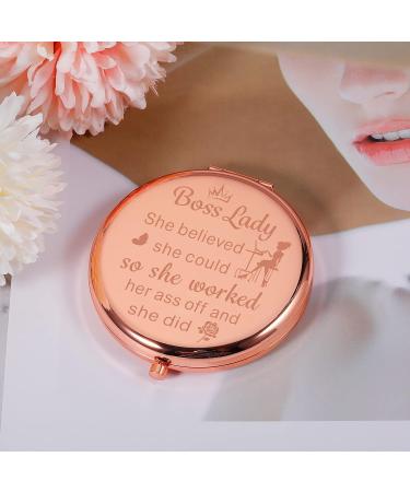 Boss Lady Gifts: Rose Gold Compact Mirror - Perfect Thank You and Inspirational Gift for Female Boss, Coworker, Manager - Ideal for Boss Day, Retirement, Going Away - Pink Travel Makeup Mirror for Her - Buy Online on GoSupps.com