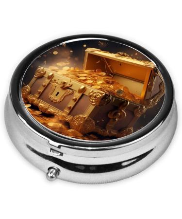 Treasure Chests & Coins Portable Metal Pill Box - 3-Compartment Travel Essential Hinged Design Black - Buy Online on GoSupps.com