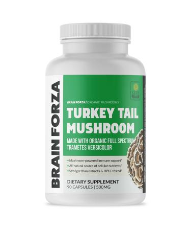 Brain Forza Organic Turkey Tail Mushroom Capsules Mushroom Powdered Immune Support Liver and Digest Health Support Organic Defense Support Non-GMO Vegan Organic 90 Capsules