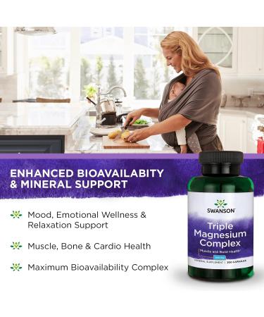 Swanson Triple Magnesium Complex - Natural Mineral Supplement - Citrate, Oxide & Aspartate - 300 Capsules (400mg) - Buy Online on GoSupps.com
