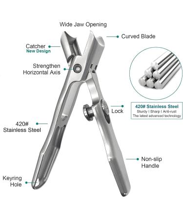 VOGARB Heavy Duty Nail Clippers for Thick Nails with Safety Lock - Wide Jaw Opening Cutter for Men, Women, Seniors - No Splash Trimmer with Catcher (Silver) - Buy Online on GoSupps.com
