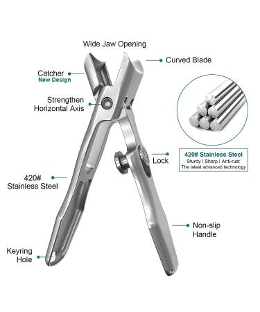 VOGARB Extra Wide Jaw Nail Clippers for Thick Nails - Heavy Duty Long Handle Cutter with File for Men Women Adults Seniors - Silver - Buy Online on GoSupps.com