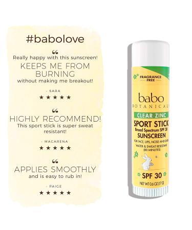 Babo Botanicals Clear Zinc Sport Sunscreen Stick SPF 30 - 100% Mineral, Unscented, 0.6 Oz - Buy Online on GoSupps.com
