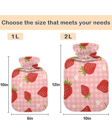 Naanle Checked Flower Strawberries 1L Heat Bottle with Cover - Transparent Hot Water Bottle for Pain Relief & Warmth Ideal for Bed Hands & Feet Therapy - Buy Online on GoSupps.com