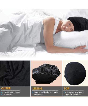 Silk Bonnet Sleep Cap - Soft & Comfortable Satin Sleeping Cap for Women and Men - Large Beanie Hat for Natural Curly Hair Protection - Black - Buy Online on GoSupps.com