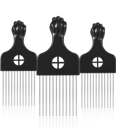 3 Packs Afro Pick Comb Metal Hair Pick Afro Braid Pick Hairdressing Detangle Wig Braid Hair Styling Comb Styling Tool