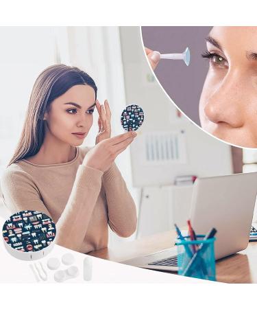 Dental Seamless Pattern Round Case For Contact Lens Kit Storage Box with Mirror Printed - Buy Online on GoSupps.com