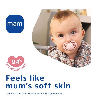 MAM Perfect Soothers 12+ Months | Thinner Softer Baby Pacifiers with Self-Sterilizing Case | Newborn Essentials - Peach/Purple Designs - Buy Online on GoSupps.com