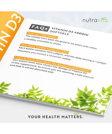 Nutravita Vitamin D3 4000 IU - 400 High Strength Softgels - Max Strength Cholecalciferol Supplement - UK Made - Over 1 Year Supply - Buy Online on GoSupps.com