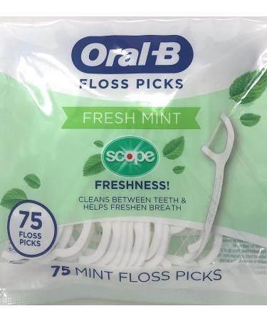 Oral-B Fresh Mint Dental Floss Picker with Scope Freshness - Non-Splintering 75 Count (5 Count) | Best Oral Care for Fresh Breath - Buy Online on GoSupps.com