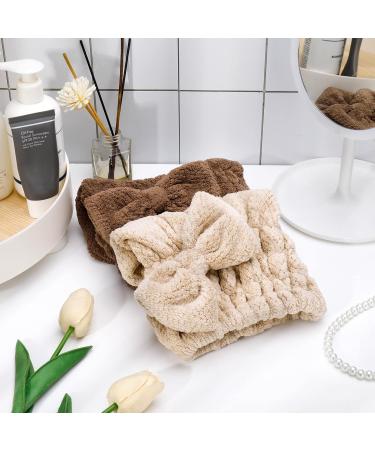 FRIUSATE Microfiber Hair Towel 2 Pack - Super Absorbent Turban Hair Drying Cap with Bow-Knot Shower Cap for Curly Long Thick Wet Hair - Coffee & Brown - Buy Online on GoSupps.com