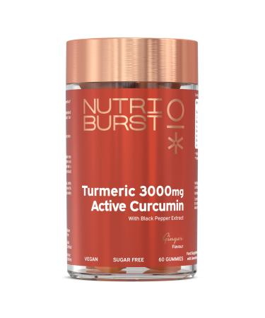 Nutriburst Turmeric Curcumin with Black Pepper Extract - Powerful Antioxidants & Anti-inflammatory Supports Joint & Muscle Health - Vegan Sugar Free - 60 Ginger Gummies - 1 Month Supply Turmeric & Black Pepper - Potent Antioxidant 60 count (Pack of 1)