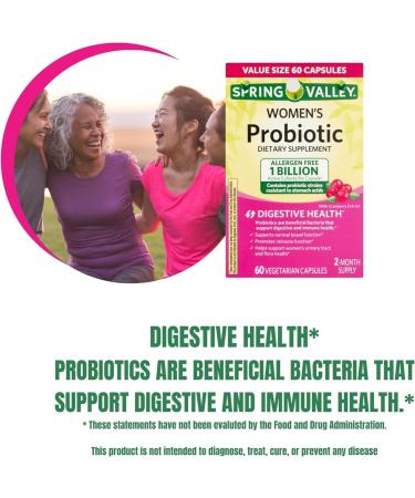 Spring Valley Probiotics for Women Capsules 60 Count 1 Billion CFU Daily Supplement with Digestive Enzymes and Prebiotics Gut & Digestive Health Support (60 Capsules) - Buy Online on GoSupps.com