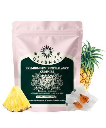 Ultraglee Feminine Balance Gummies for Women - Probiotics for pH Balance & Immune Support Natural Pineapple Flavor 60 Count (Individually Wrapped)