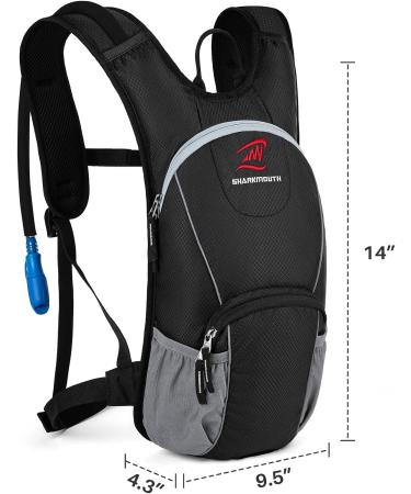 SHARKMOUTH 2L Hiking Hydration Backpack | Lightweight Insulated Pack for Kids & Adults | BPA Free Water Bladder | Ideal for Running & Cycling | Black - Buy Online on GoSupps.com