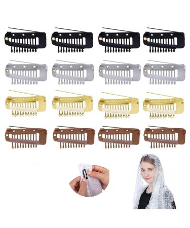 20pcs Wig Clip with Safety Pins 10-Teeth Hair Extension Snap Clips in Invisible Strong Wig Combs to for Girls Women Wig Headscarf