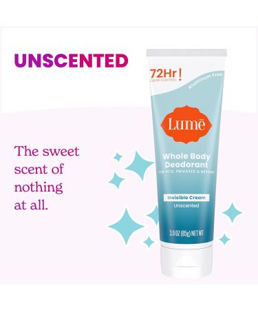 Lume Whole Body Deodorant - Invisible Cream Tube - 72 Hour Odor Control - Aluminum Free Baking Soda Free Skin Safe - 3.0 ounce (Unscented) Unscented 3 Ounce (Pack of 1) - Buy Online on GoSupps.com
