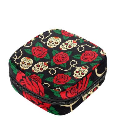 Storage bags for women's bandages sugar skulls and roses portable women's bandages storage bags female menstruation first period bag for teenagers girls women women