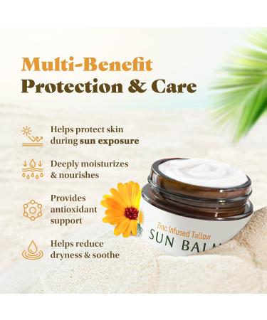 Sunroot Naturals Beef Tallow Sun Balm Mineral Zinc Oxide | Natural Protective Moisturizer & Barrier Cream (1.83 oz) Made In USA - Buy Online on GoSupps.com