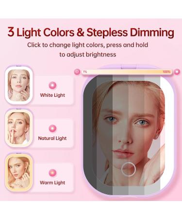 Benbilry Ultra-Slim Lighted Compact Travel Makeup Mirror Rechargeable 1X/3X LED Pocket Mirror with 3 Color Dimmable Lights Magnetic Closure & Memory Function Small Hand Mirror for Purse Purple - Buy Online on GoSupps.com