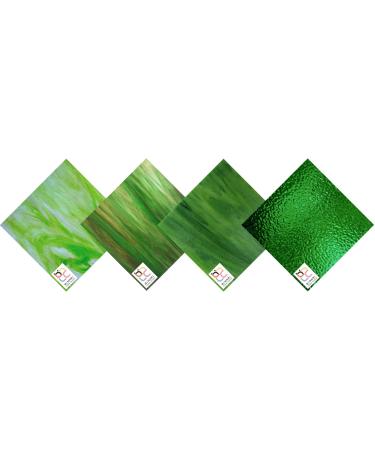 Wissmach 4 Sheet Green Variety Stained Glass and Mosaic Glass (8"x6") by BiNARi Glass Studio