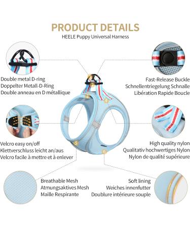 Heele Soft Dog Dishes & Adjustable Harness Vest - Safe Control for Small Dogs | Reflective Air Mesh Blue XS - Perfect for Walking Running & Training - Buy Online on GoSupps.com