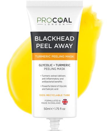 Blackhead Remover Mask Glycolic Turmeric Peel Off Face Masks by Procoal Fights Blackheads Pollutants & Free Radicals Not Suitable for Sensitive Skin 100% Recyclable Tube Made in UK