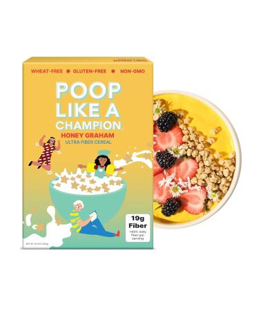 Poop Like a Champion High Fiber Cereal Honey Graham Healthy Low Carb Cereal with Soluble Fiber & Psyllium Husk 19g Fiber Natural Constipation Relief for Adults & Kids