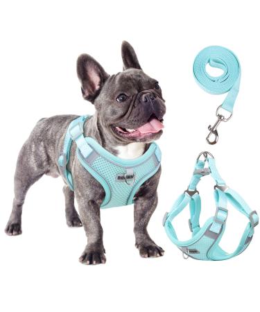 Rennaio dog harness No Pull adjustable puppy dishes with 2 linen clips ultra breathable padded chest harness and leash set for small and medium-sized dogs (cyan XL) Cyan XL