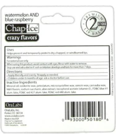 Oralabs ChapIce Crazy Flavors Lip Balm Watermelon and Blue Raspberry 2 Sticks - Buy Online on GoSupps.com