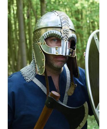 Battle Merchant Beowulf Viking Helmet - Steel Adult Helmet with Cheek Flaps & Adjustable Leather Inlay - Buy Online on GoSupps.com