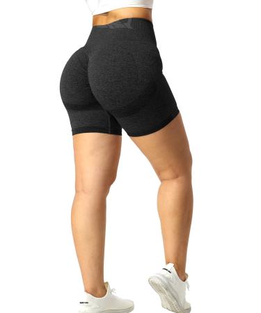 QOQ Womens Workout Biker Shorts Seamless High Waisted Tummy Control Slimming Athletic Gym Yoga Pants #1 Scrunch Black XX-Large