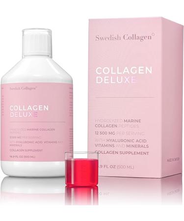 Swedish Collagen - 12500mg Collagen Deluxe 500ml I Hydrolyzed Marine Collagen Peptides (Type I & III) I Hyaluronic Acid Biotin Vitamin C I Sugar Free - 20 Day Supply - Buy Online on GoSupps.com