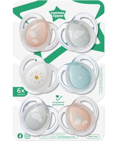 Tommee Tippee Nighttime soother 0-6months 6 pack of glow in the dark soothers with symmetrical silicone baglet Pink Night - Buy Online on GoSupps.com