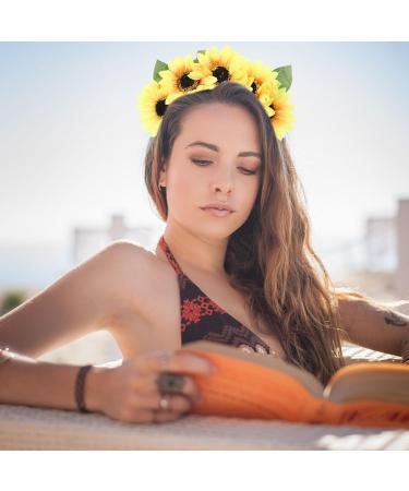 Sunflower Headband Buckle Boho Hawaiian Vacation Hair Cards Flower Headband Hippie Headband Flower Crown Hair Accessories for Parties Festival for Girls Women - Buy Online on GoSupps.com
