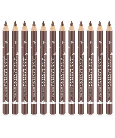 Go Ho 12 PCS Brown Eyebrow Eyeliner Pencils Makeup Pen Waterproof Eye Brow Pencil Long-lasting Nice Color Eye Brow Gel Pen Makeup Brow Tint Pencils( Medium Brown) 03 Medium Brown