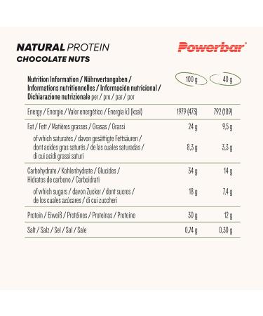 Powerbar Natural Protein Chocolate Nuts - Vegan Protein Bar (18x40g) | Healthy & Natural Ingredients | International Shipping - Buy Online on GoSupps.com