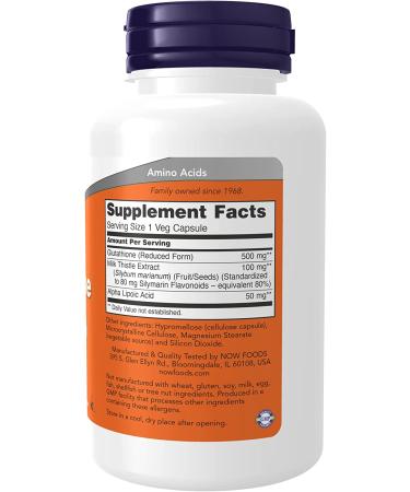 Now Foods Glutathione 500 mg - 60 Vegan Capsules for Antioxidant Support - Buy Online on GoSupps.com