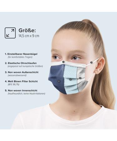 Small Royal Blue Disposable Face Masks - Pack of 50 | Made in Germany | CE Certified | Triple Layer Filtration | Elastic Earloops | Breathable | Type IIR - 99.78% Filtration - Buy Online on GoSupps.com