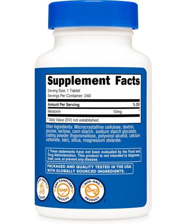 Nutricost Melatonin 10mg 240 Tablets - 10mg Per Serving Non-GMO Gluten Free - Buy Online on GoSupps.com