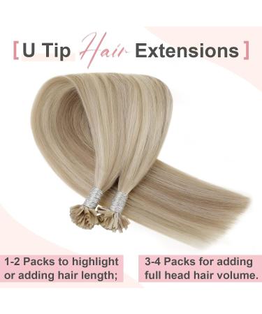 Easyouth Real Hair Extensions | 22-Inch Pre-Bonded U-Tips | Blonde Ash Mix #18P613 | 50g 50 Pieces - Buy Online on GoSupps.com