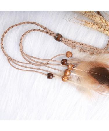 Tseenyi Gypsy Feather Headband - Boho Pearl Hair Band for Women & Girls | Christmas Performance Jewelry (Beige) - Buy Online on GoSupps.com