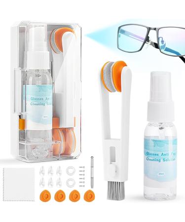 Glasses Cleaner Glasses Cleaning Kit with Eyeglass Cleaner Spray Eyeglass Lens Cleaner Microfiber Cleaning Cloth Portable Eyeglass Repair Kit with Screws Safe for All Lens(White)